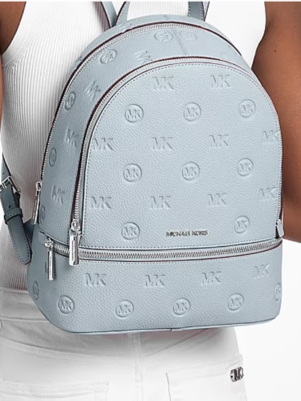 Michael Kors Rhea Medium Zip Logo Debossed Backpack
Pale Ocean 
NWT - Picture 14 of 16
